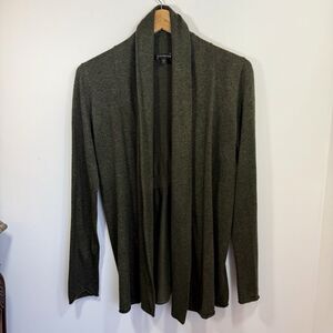 Express Large Sweater Open Front Cardigan Gray Green Shawl Long Sleeve Ruching